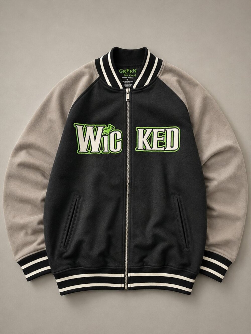 Wicked The Musical Green for Good Full Zip Bomber Jacket Embroidered Logo Size M
